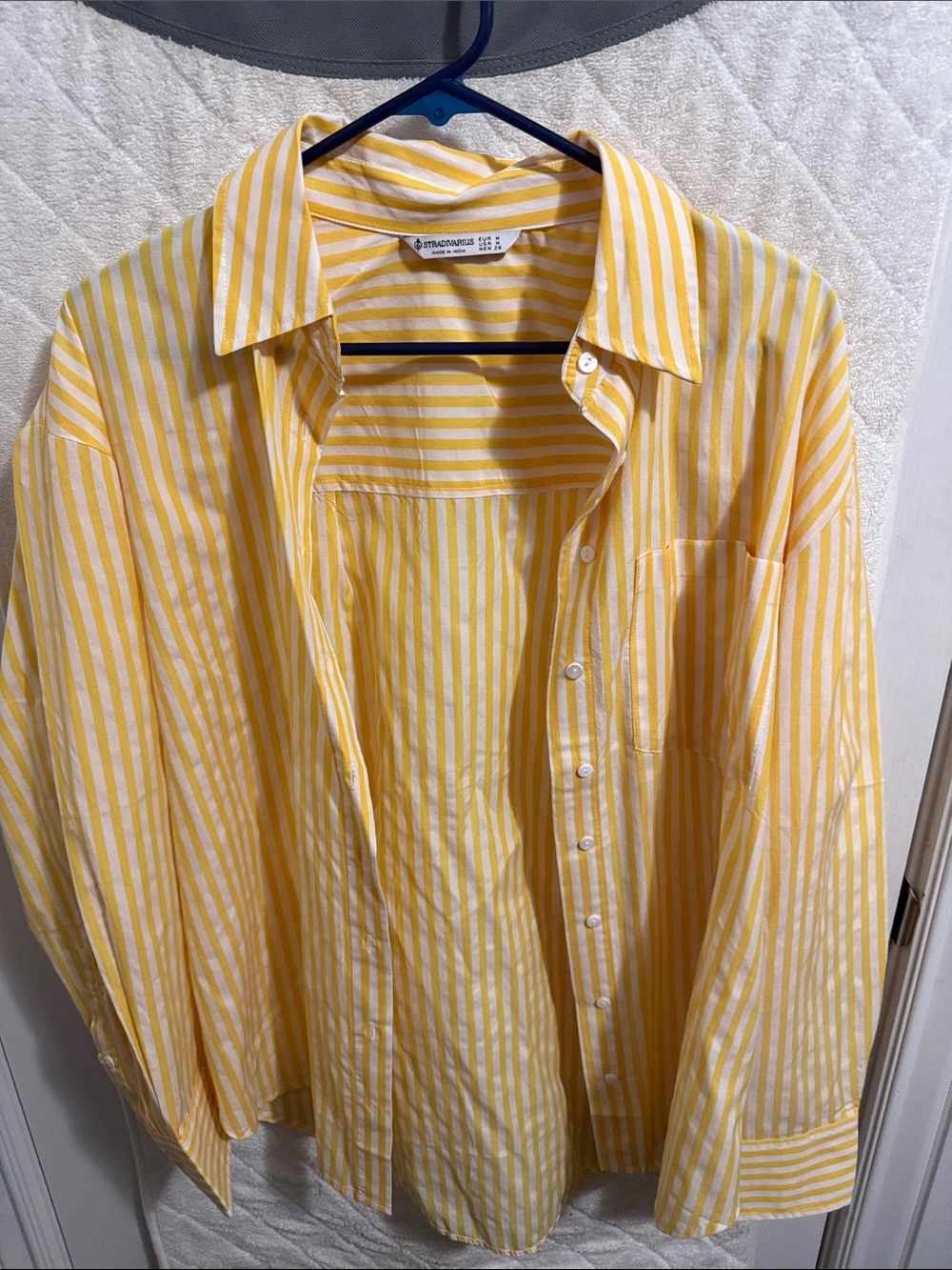 stradivarius Yellow and White Striped Button-Down Shirt